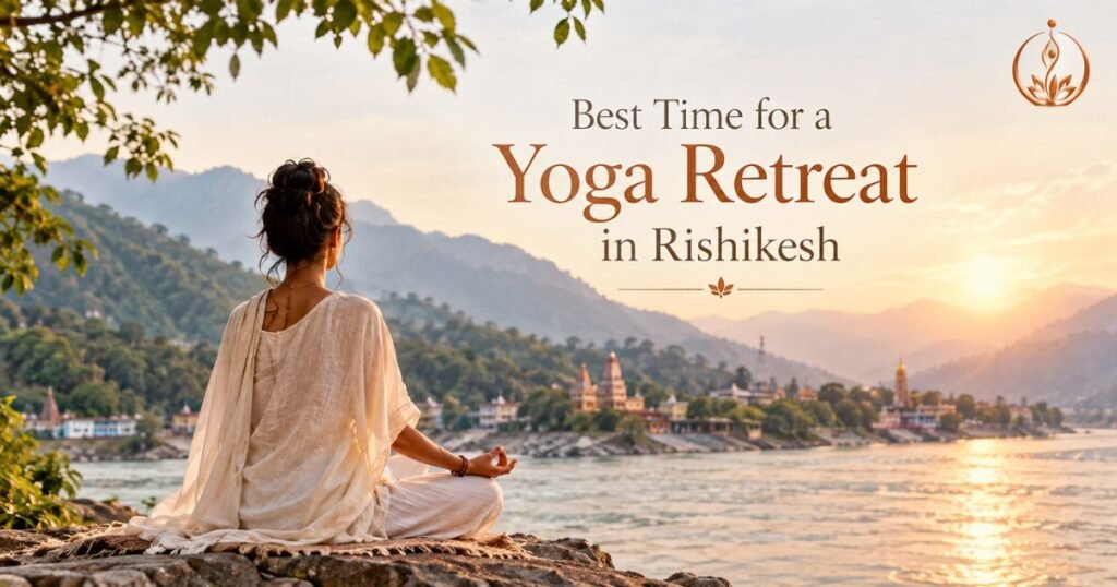Yoga retreat in Rishikesh with practitioners meditating beside the Ganga river